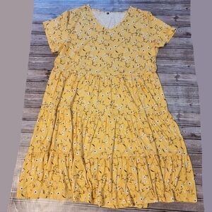 Women's Yellow Floral Tiered Dress Size 3X